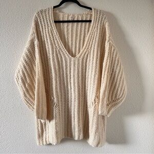 POL Boxy Chunky Oversized Drop Shoulder V-neck Knit Sweater Women Sz Medium